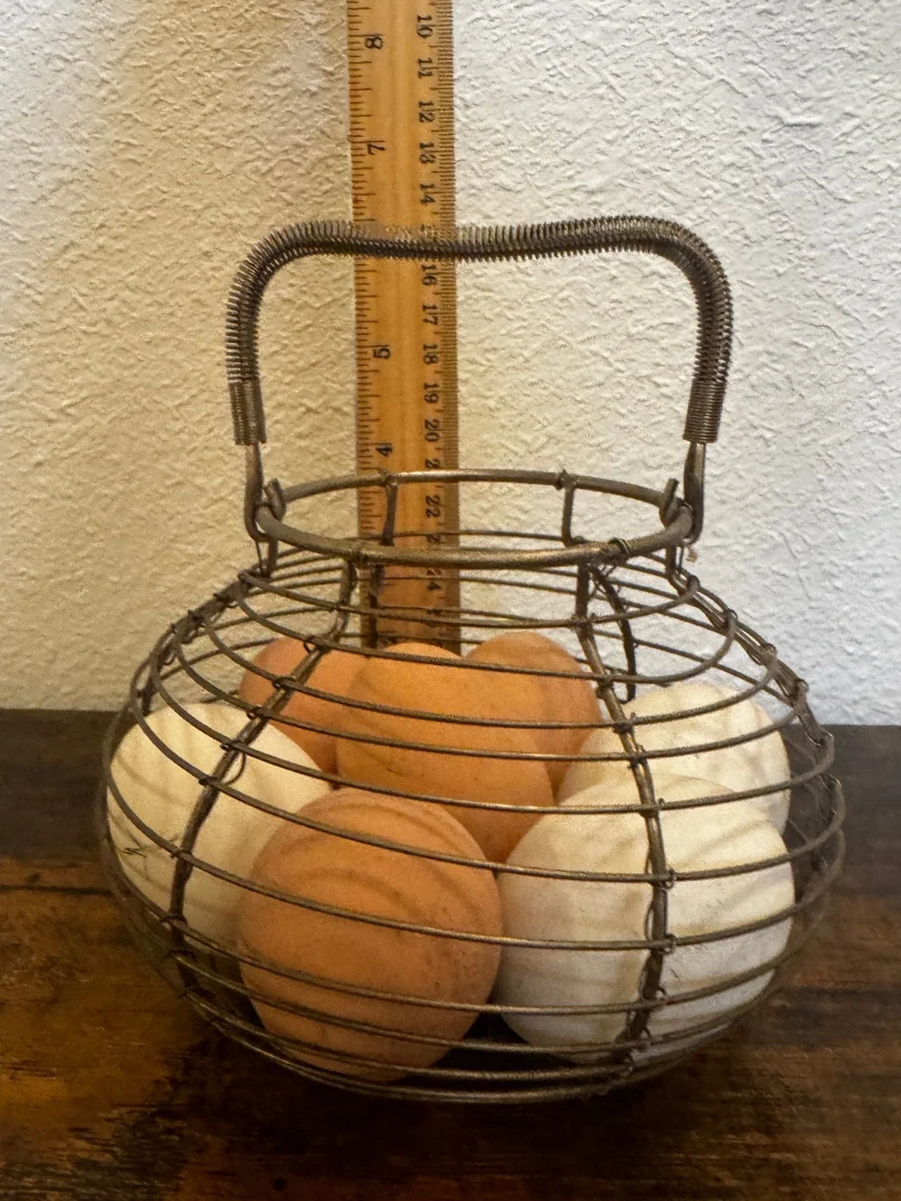 Vintage Wire Egg Basket with Faux Eggs Rustic Farmhouse Cottagecore Decor